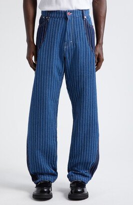 Pinstripe Patchwork Loose Fit Jeans