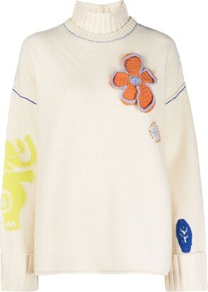 Floral-Appliqué Roll Neck Jumper