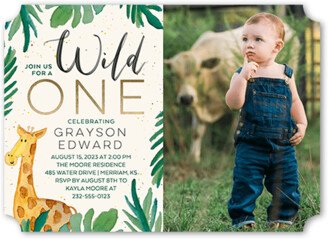 Baby Boy's 1St Birthday Invitations: A Wild One Birthday Invitation, Green, 5X7, Pearl Shimmer Cardstock, Ticket