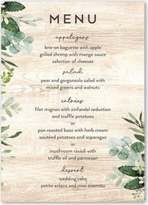 Wedding Menu Cards: Naturally Green Wedding Menu, White, 5X7 Flat Menu, Matte, Signature Smooth Cardstock, Square