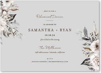 Rehearsal Dinner Invitations: Neutral Florals Rehearsal Dinner Invitation, Grey, 5X7, Matte, Signature Smooth Cardstock, Square