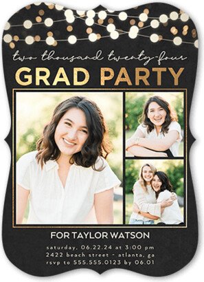 Graduation Invitations: Festive Bokeh Lights Graduation Invitation, Grey, 5X7, Matte, Signature Smooth Cardstock, Bracket