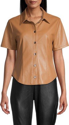 Faux Leather Button Down Shirt