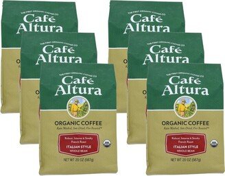 Cafe Altura Organic Italian Style French Roast Whole Bean Coffee - Case of 6/20 oz