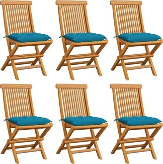 Patio Chairs with Light Blue Cushions 6 pcs Solid Teak Wood - 18.5'' x 23.6'' x 35''