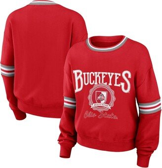 Women's Wear by Erin Andrews Red Distressed Ohio State Buckeyes Vintage-Like Pullover Sweatshirt