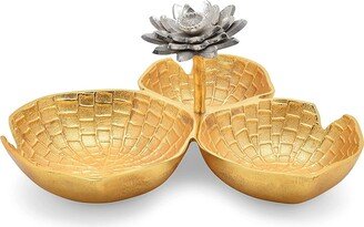 Cheer Collection Berkware Lily Inspired Gold Decorative Bowl with Silver Lotus Flower