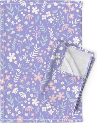 Lilac Blooms Tea Towels | Set Of 2 - Spring Meadow By Dottieandcaro Flowers Bloom Hand Drawn Linen Cotton Spoonflower