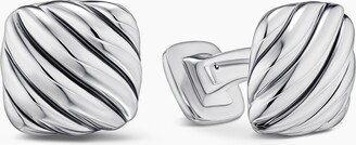 Sculpted Cable Cushion Cufflinks in Sterling Silver Men's