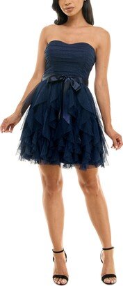 pear culture Juniors' Ruched Ruffled Fit & Flare Dress