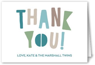 Thank You Cards: Double The Trouble Thank You Card, Blue, 3X5, Matte, Folded Smooth Cardstock