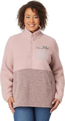 Plus Size Sweater Fleece Sherpa Hybrid Color-Block (Tawny Rose) Women's Clothing