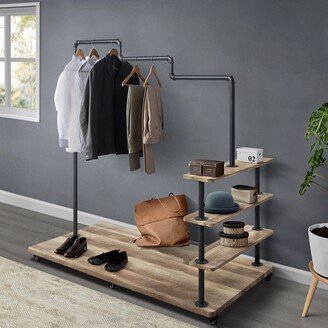 CDecor Mankato Oak and Sandy Grey Hanger Rack with Open Shelves