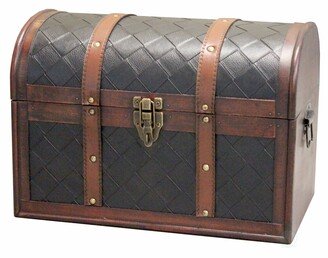 Wood and Leather Domed Treasure Chest - cherry