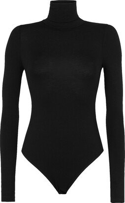 Jersey L/sleeve Roll-neck Brief Bodysuit T-shirt Black