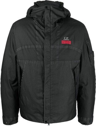 Lens-detail zip-up padded jacket