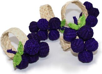 Washein Purple Grapes Straw Napkin Rings Sets Of 4