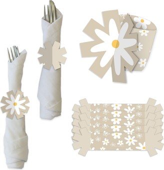 Big Dot Of Happiness Tan Daisy Flowers - Floral Party Paper Napkin Holder - Napkin Rings - Set of 24 - Beige/khaki