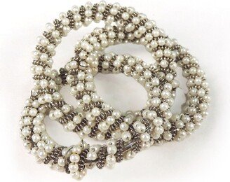 Roped Pearl Napkin Ring - White & Silver Glass Bead Fine Quality Beautiful Gift Idea