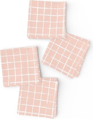 Checkered Stripes Cocktail Napkins | Set Of 4 - The Minimalist Grid By Littlesmilemakers Geometric Blush Box Cloth Spoonflower