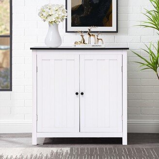 White MDF Wood 2-Door Bathroom Storage Cabinet with an Adjustable Shelf - 32.3