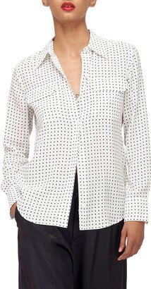 Slim Fit Signature Dot Print Silk Button-Up Blouse