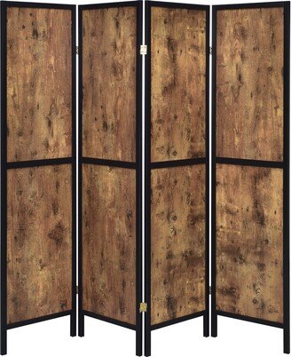 4 Panel Screen with Grain Details and Knots, Brown and Black