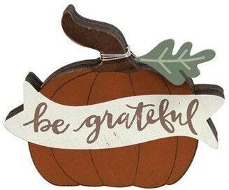 Be Grateful Chunky Pumpkin Sitter - H- 5.00 in. W- 1.00 in. L - 6.00 in.