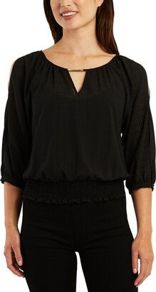 Juniors' Hardware-Trimmed Keyhole Split-Shoulder Top