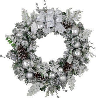 Northlight Glitter and Frosted Foliage Artificial Christmas Wreath with Bow, 30-Inch, Unlit