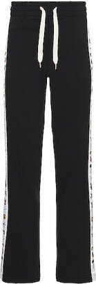 Embroidered Satin Tape Sweatpant in Black