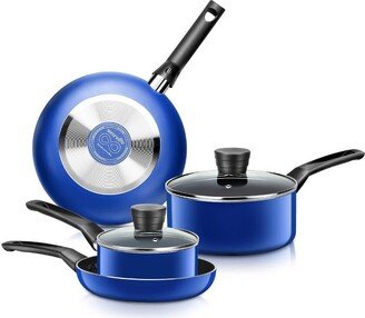 6 Piece Kitchenware Pots & Pans Set – Basic Kitchen Cookware, Black Non-Stick Coating Inside, Heat Resistant Lacquer (Blue)