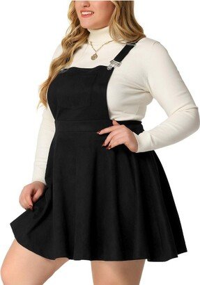 Agnes Orinda Women's Plus Size Faux Suede Overall A-Line Flared Skater Mini Skirt Black 1X