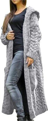 SMIDOW wholesale items for resale bulk Women Hooded Long Cardigan Sweaters Solid Cable Knit Loose Open Front Sweater with Pocket Fall 2023 Winter Jacket Coat womens jeans high waisted Gray L