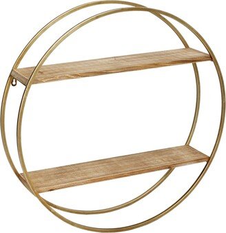 Kingston Living 26 Gold and Brown 2 Layered Round Wall Shelf