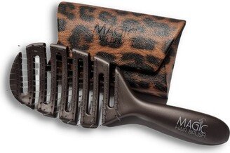 Magic Hair Brush Fashion Bronze, Flexible & Vented For Detangling w/ Animal Print Storage Wallet - Bronze/Animal Print