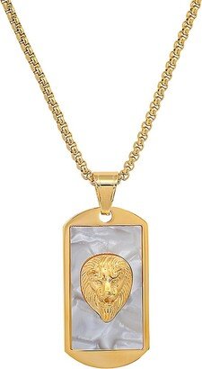 Anthony Jacobs Lion's Head Dog Tag Pendant Necklace