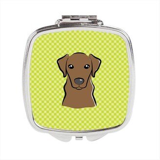 BB1296SCM Checkerboard Lime Green Chocolate Labrador Compact Mirror, 2.75 x 3 x .3 In.