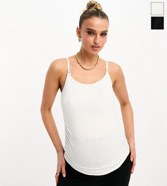 Threadbare Maternity 2 pack nursing cami tank top in black and white-AA