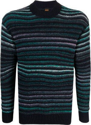 Stripe-Pattern Crew-Neck Jumper-AA