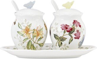 Butterfly Meadow Condiment Set & Tray - White Body W/multi Color Floral and Inse