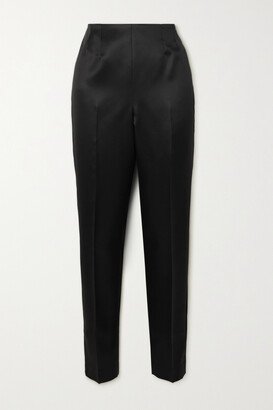 Net Sustain Masto Organic Wool And Silk-blend Satin Tapered Pants - Black