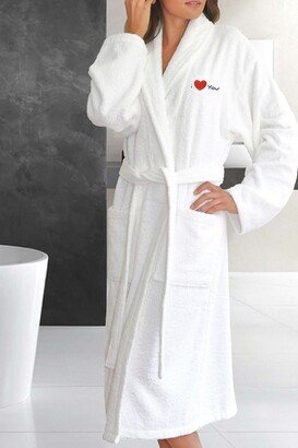 'I Love You' Embroidered White Terry Bathrobe