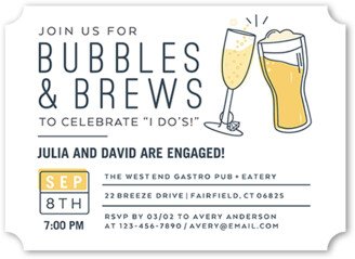 Engagement Party Invitations: Brews I Dos Engagement Party Invitation, White, 5X7, Pearl Shimmer Cardstock, Ticket