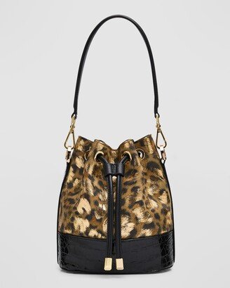 Maria Oliver Alessia Leopard Suede & Crocodile Bucket Bag