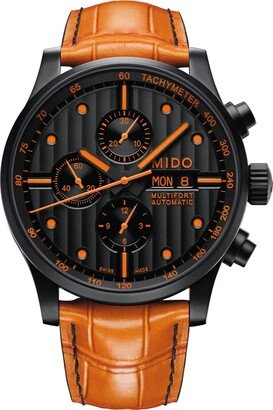 Men's Swiss Automatic Multifort Orange Leather & Interchangeable Black Leather Strap Watch 44mm - Orange/Black