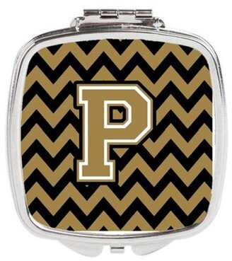 CJ1050-PSCM Letter P Chevron Black & Gold Compact Mirror, 3 x 0.3 x 2.75 in.