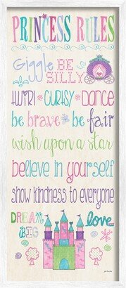 Princess Rules Castle Typography White Framed Giclee Texturized Art, 13 x 30