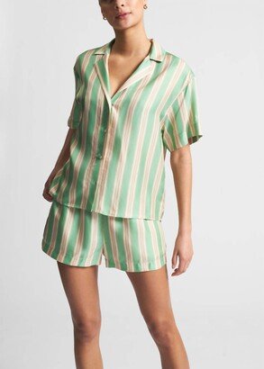 Prague Striped Silk Pj Top In Creme De Menthe