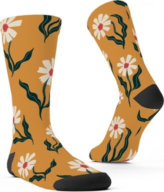 Socks: Flower Power - Orange Custom Socks, Yellow